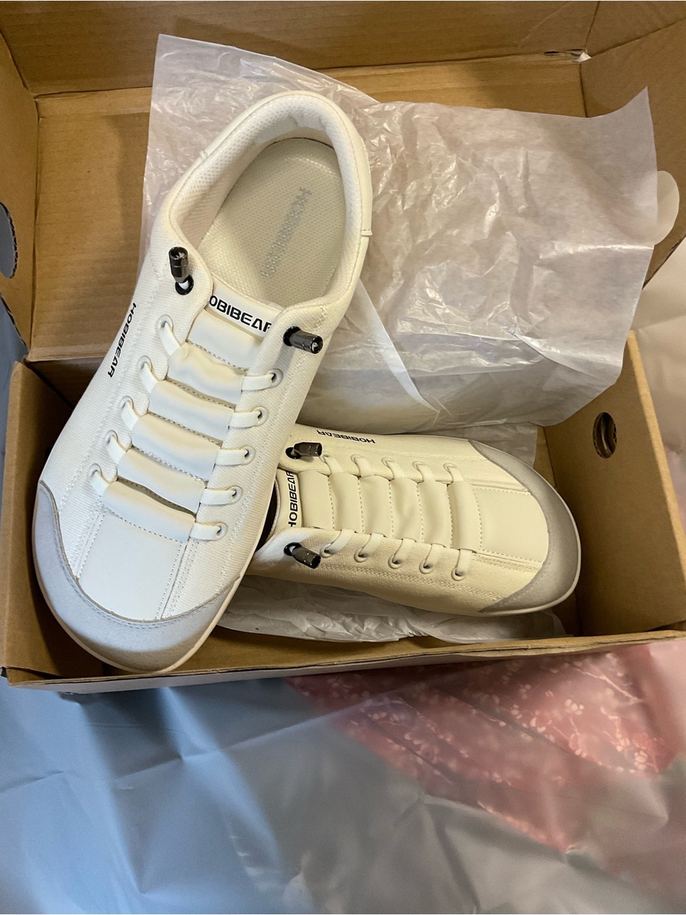 White Lace-Free Sneakers with Gray Toe Trim by OBIBEAR